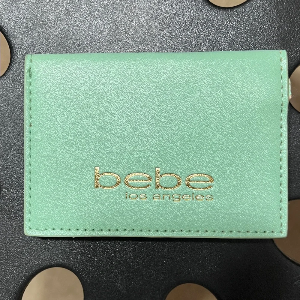 Bebe Mint Green Card Holder with Gold Logo